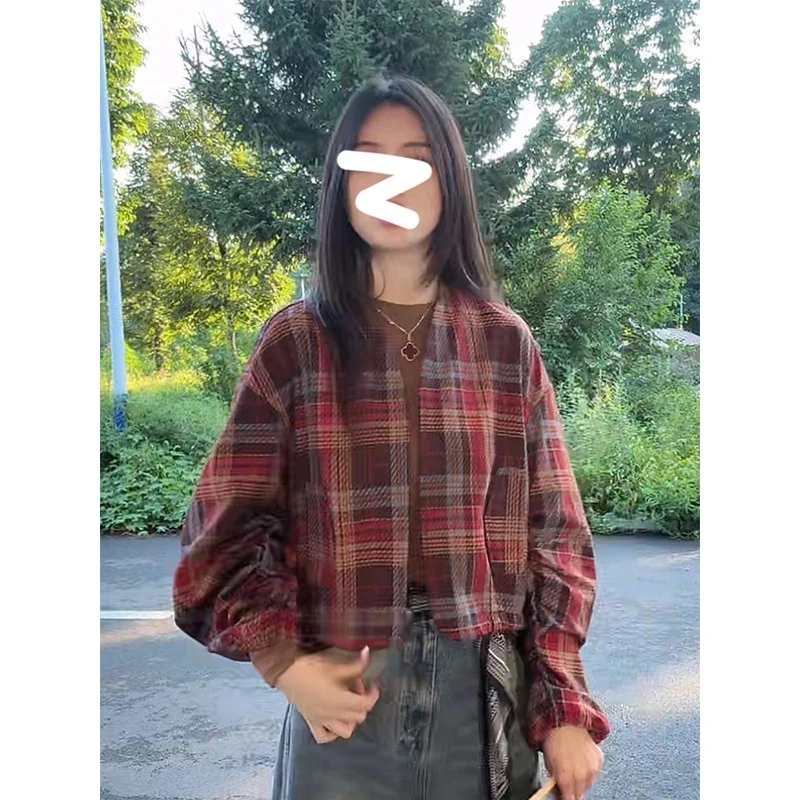 韩版撞色格子短外套女2025新款秋装爆款休闲宽松显瘦减龄夹克上衣