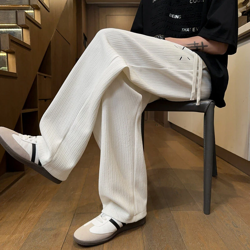 引创2025夏季新款男士垂感直筒冰丝休闲裤港风潮流百搭速干长裤男