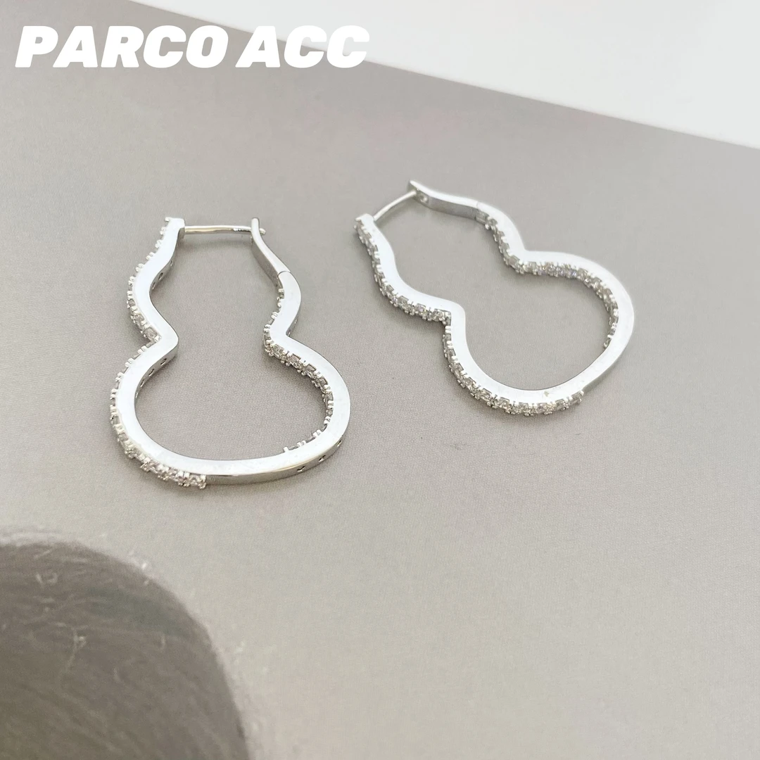 铜合金合成锆石耳饰 TE514  满锆线条葫芦耳钉