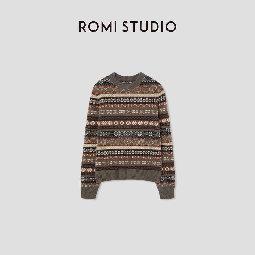 ROMI STUDIO“冬日松弛”100绵羊毛费尔岛复古花纹毛衫 RW24WSG0361