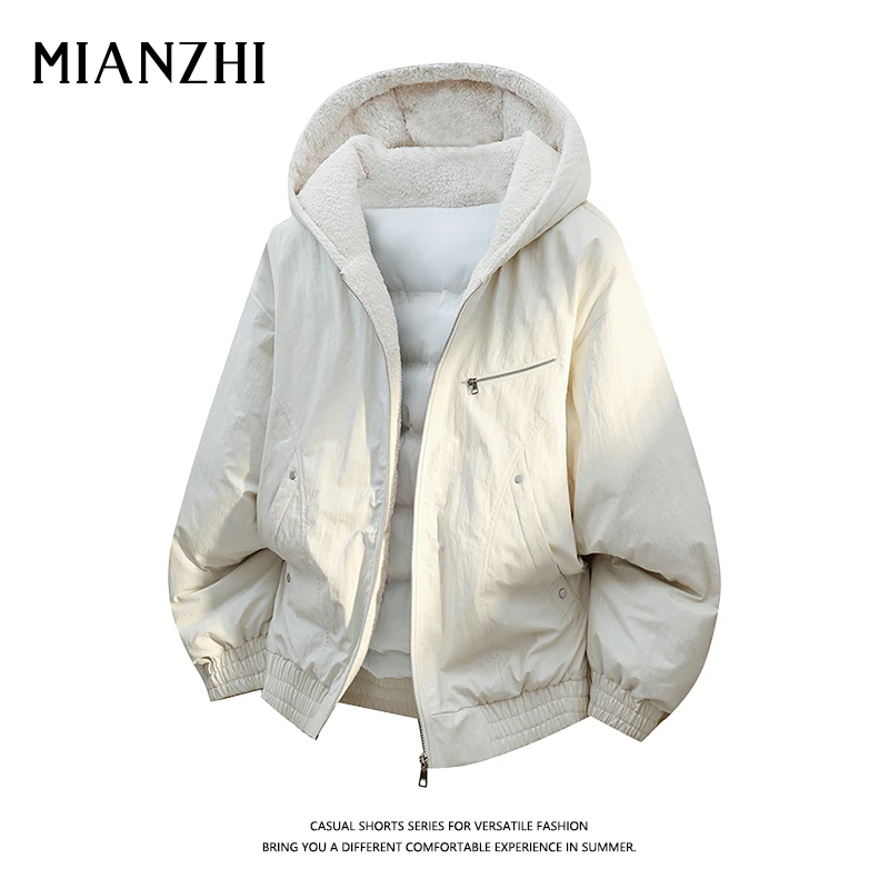 棉致连帽加绒棉衣男士冬季保暖宽松外套加肥加大码宽松休闲皮棉服