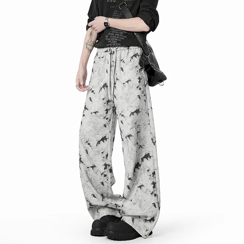 美式复古水墨扎染休闲裤男款慵懒松弛感裤子hiphop直筒宽松运动裤