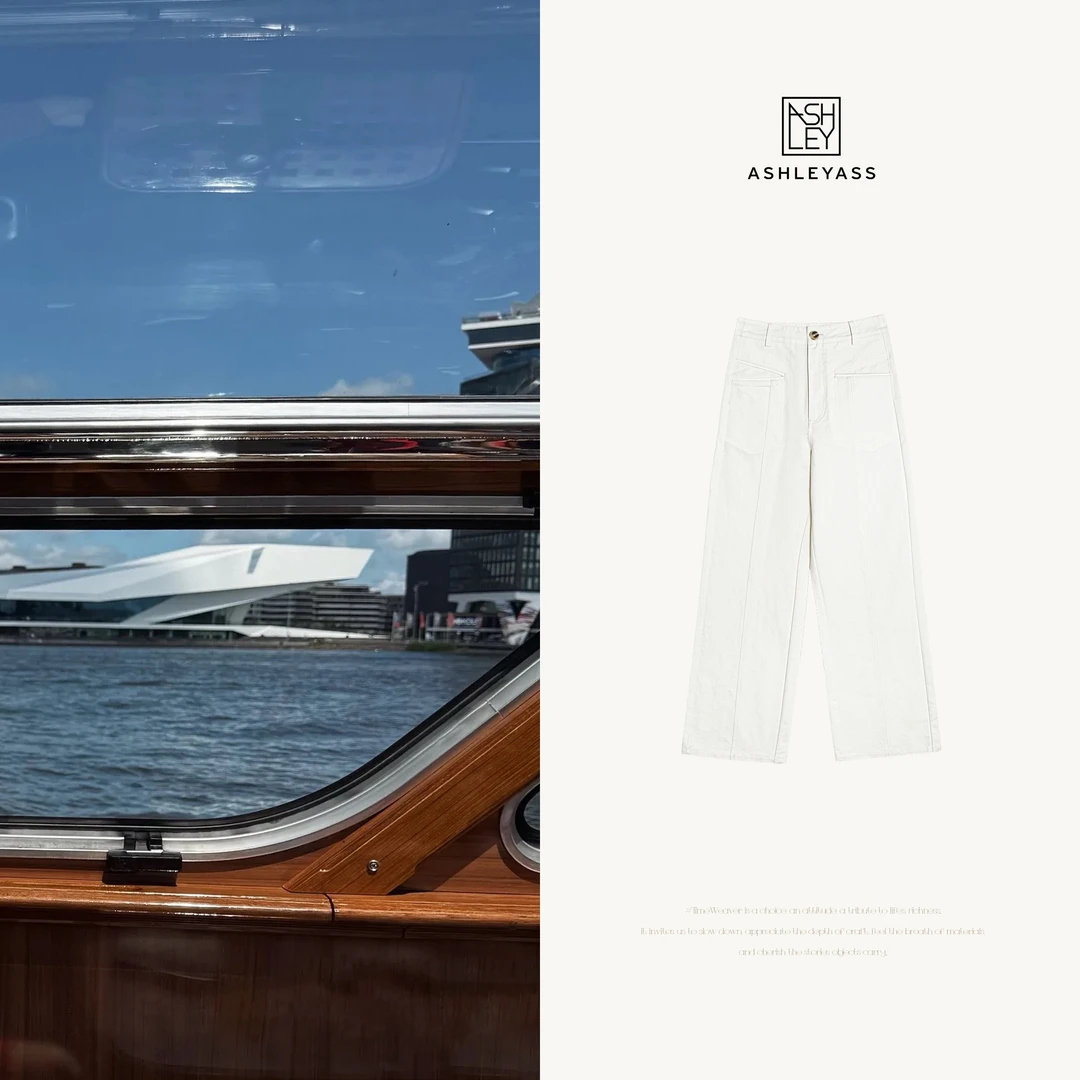 ashleyass“雾面裤”横向口袋砂洗雾面高密平纹直筒裤LSK250253Y