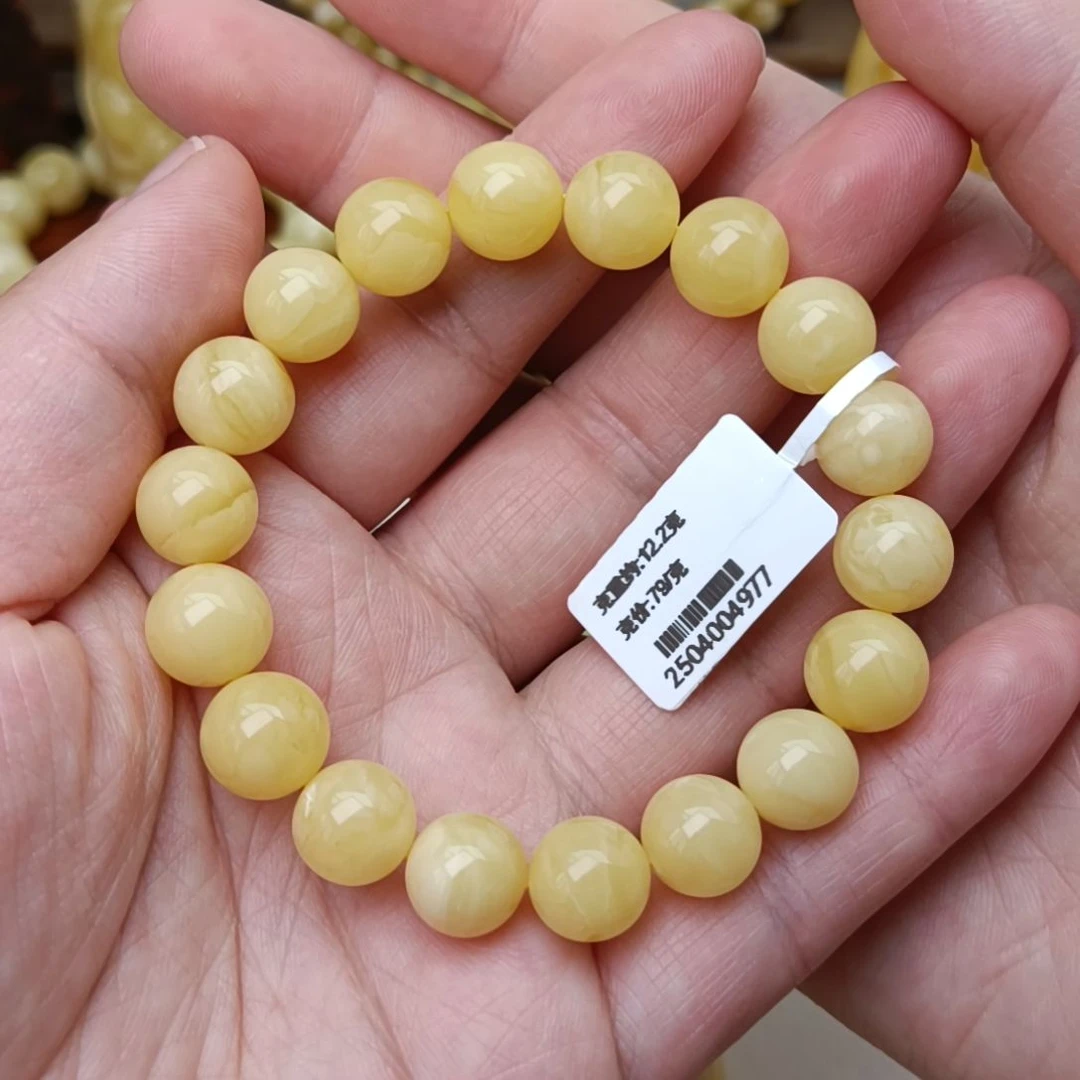 未镶嵌蜜蜡手链10大加圆珠浓蜡奶豆15.5手围