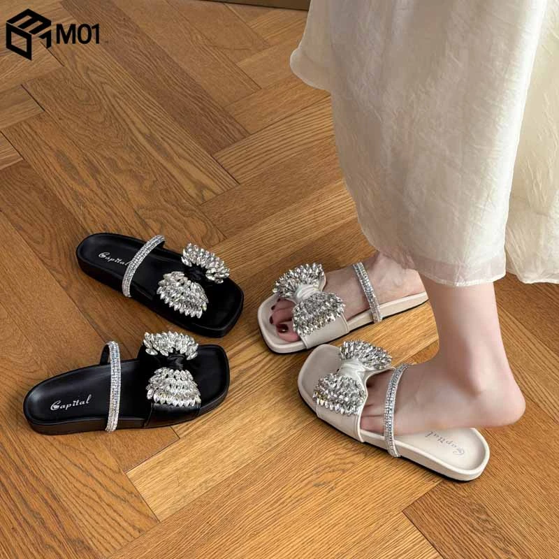 M01水钻拖鞋女夏外穿2025新款不累脚厚底配裙子时尚水晶休闲凉拖