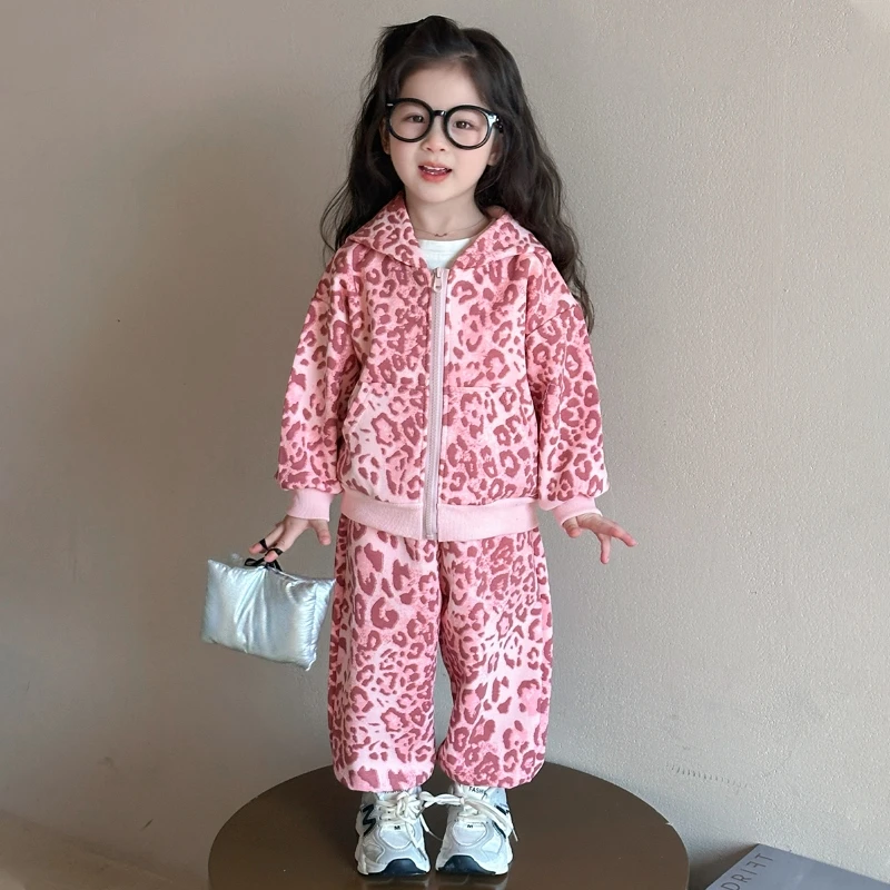 女童套装2025新款秋季洋气女宝宝衣服豹纹两件套外套炸街儿童春装