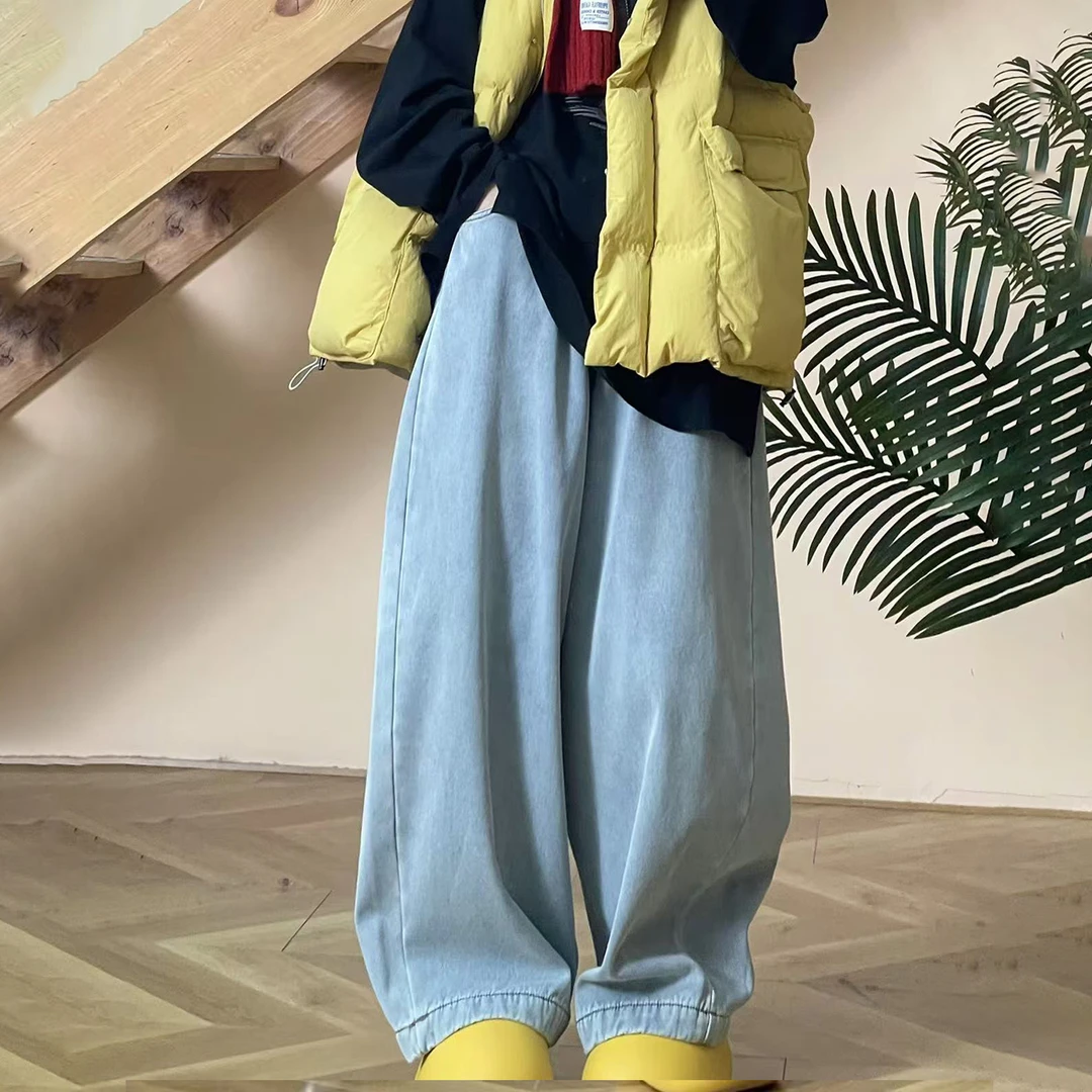 时尚百搭宽松松紧腰加绒牛仔裤82107