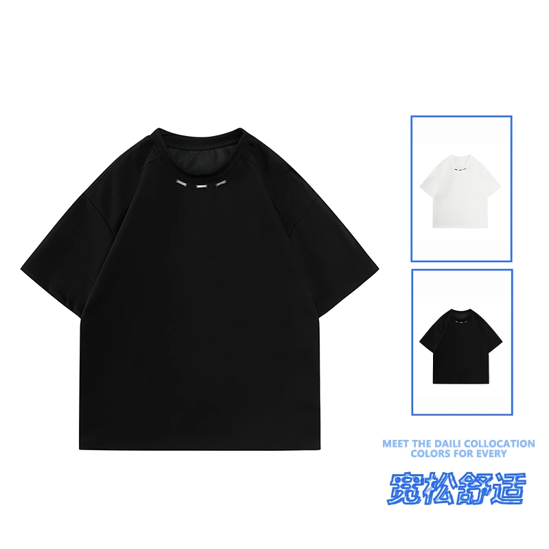 拓吉龙【美式高街金属排扣小众设计】夏季新款大码短袖T恤男上衣潮