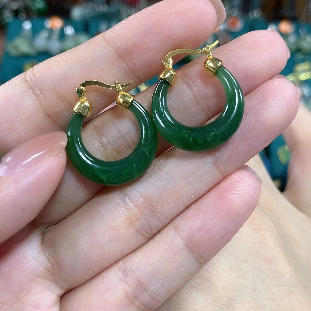 和田玉（碧玉）银S925镶嵌耳饰卡20左右