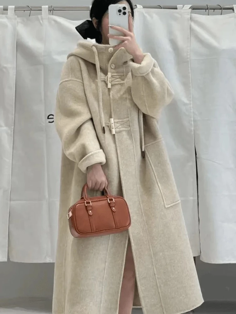 双面100羊毛外套休闲宽松女轻职风网红双面毛呢外套百搭时尚