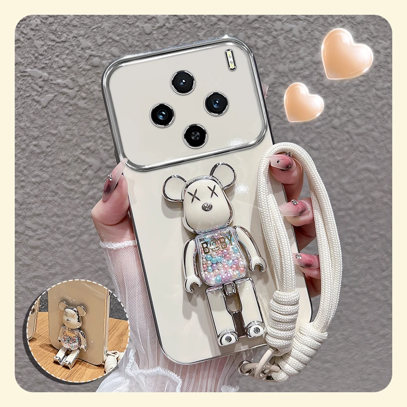 适用【vivox100s/pro】手机壳糖果熊支架大视窗女款潮牌硅胶防摔套