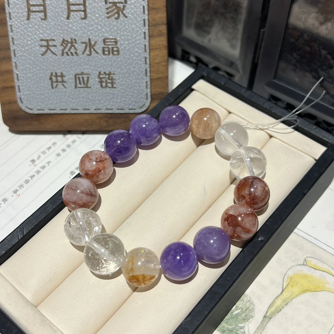 【月月家】O020天然水晶 原创多宝水晶手串 13-14mm多样性发其一