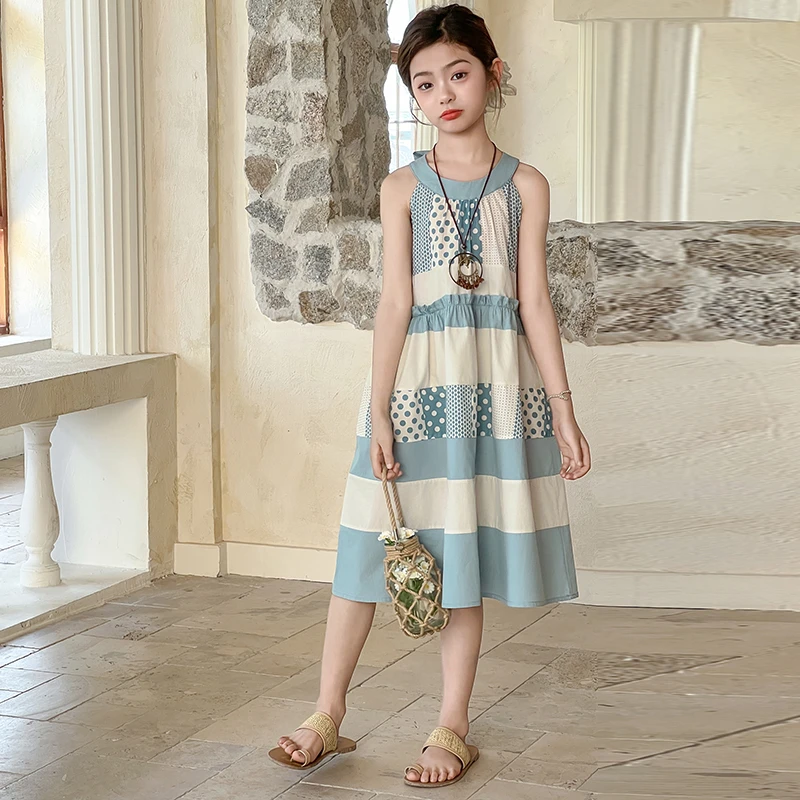 女童连衣裙夏装儿童度假裙2025新款夏季中大童女孩洋气挂脖公主裙