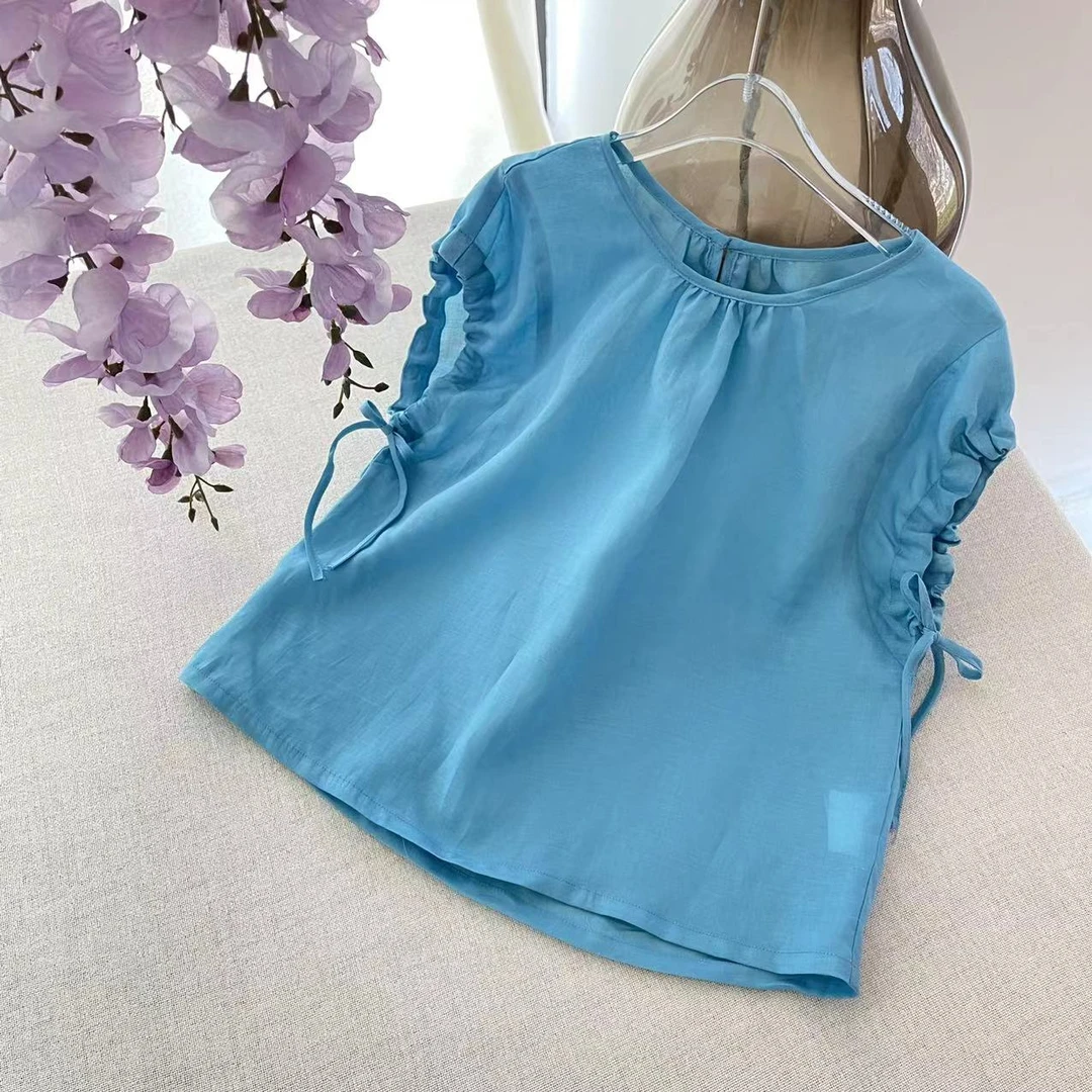 【喜儿定制】X夏季新款百搭时尚蓝色苎麻短袖汉服休闲中大童