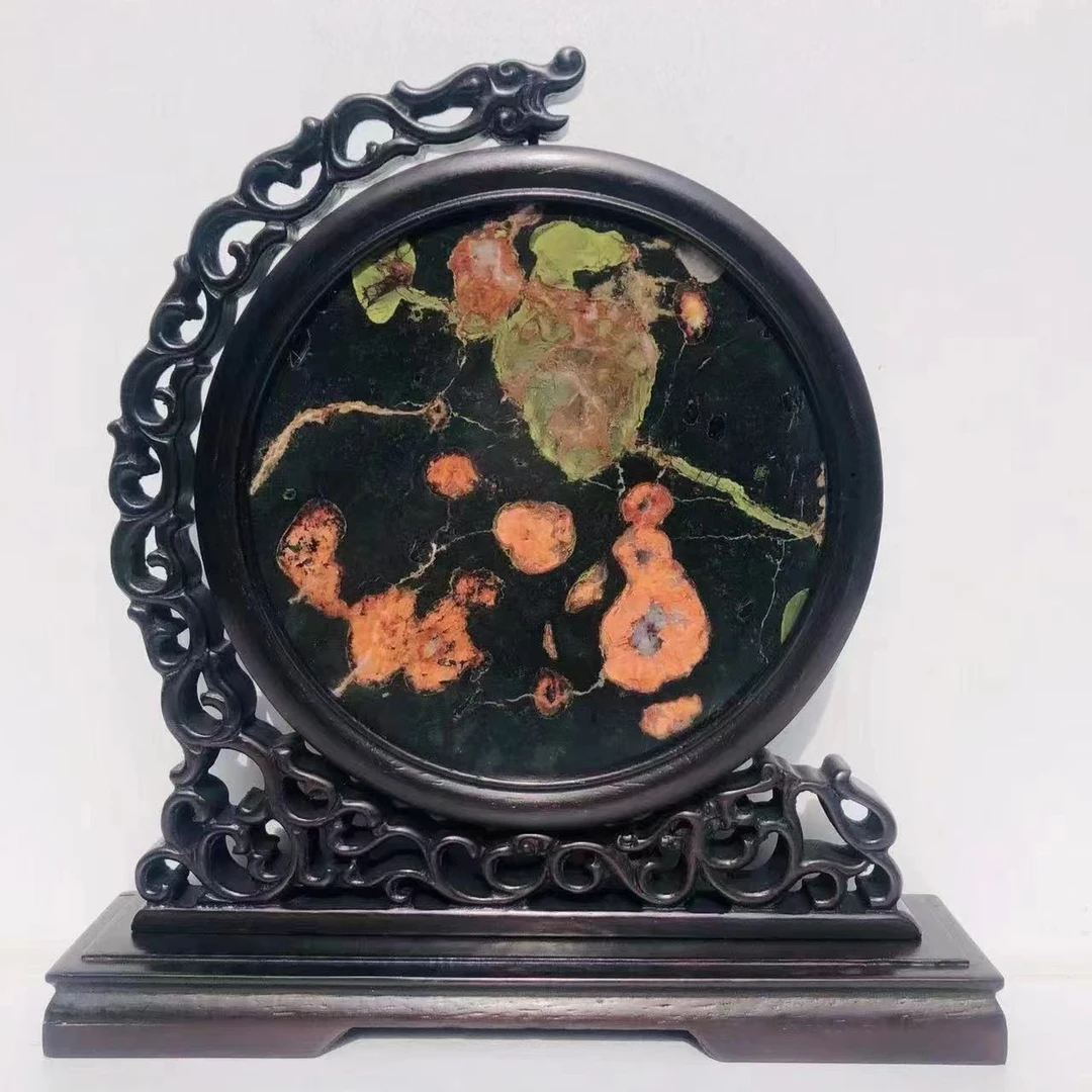 精品荷花石屏风摆件“花镜”