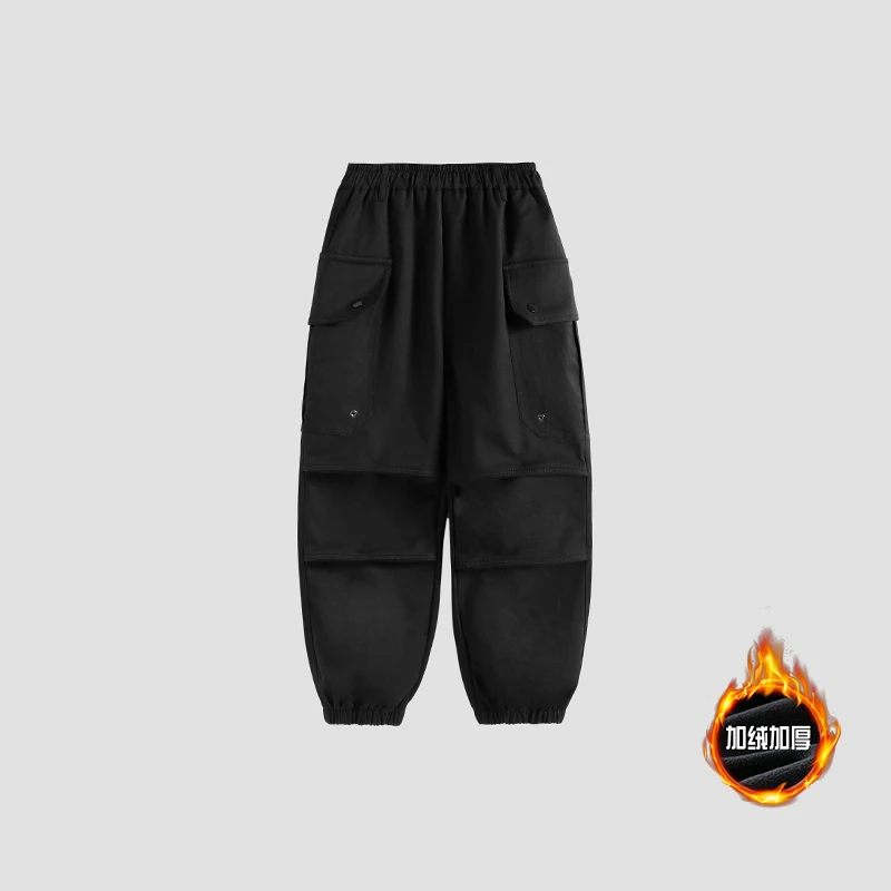 儿童男童一体绒裤子新款童装冬装工装裤冬款男孩冬季加绒技能裤潮