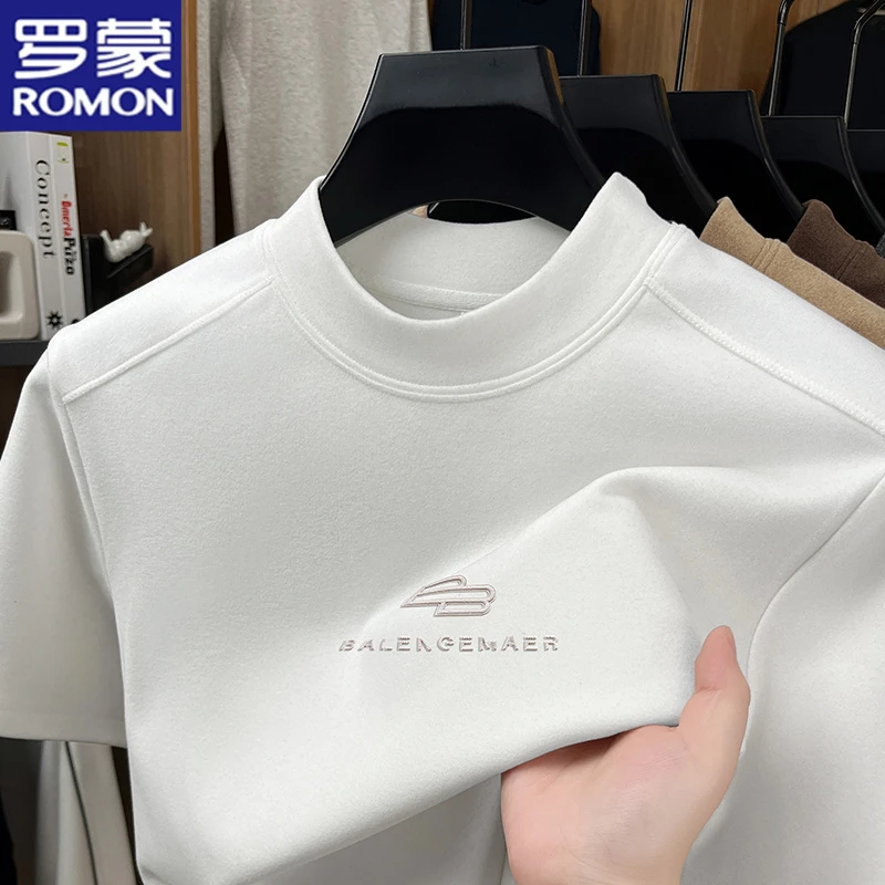 罗蒙秋冬男士半高领德绒短袖T恤柔软亲肤休闲卫衣时尚内搭打底衫