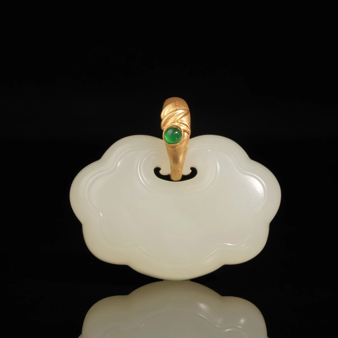 【鹿鸣】 18k金和田玉藕粉如意锁吊坠 不含链 LM09