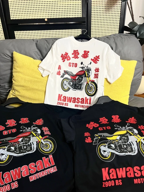 川*崎z900RS暴走族风GTO复古摩托车机车男女纯棉宽松圆领短袖T恤