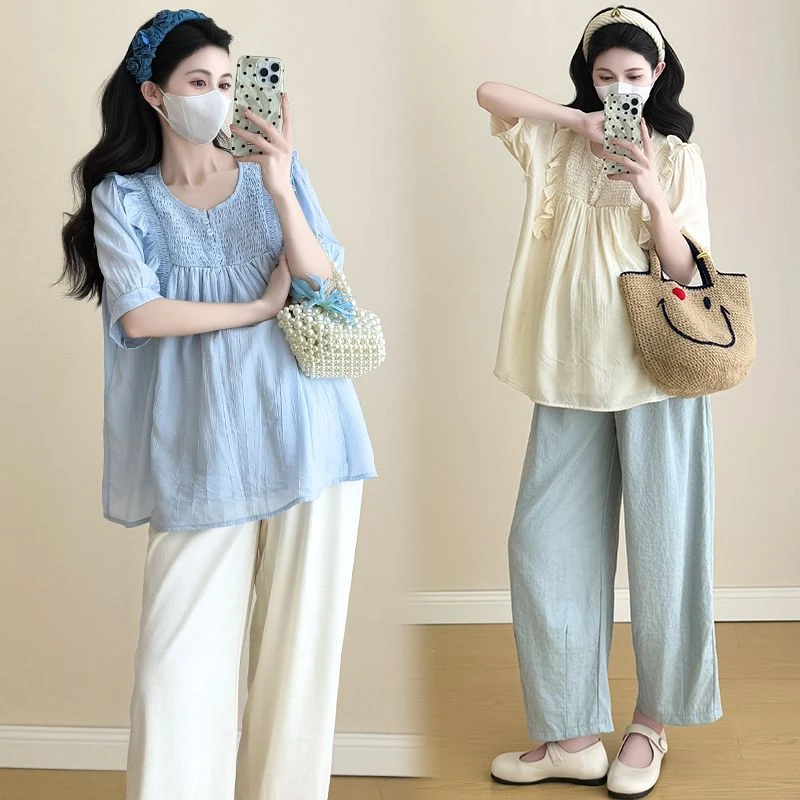 孕妇装夏装新款短袖上衣时尚百搭宽松孕期大码休闲宽松娃娃衫2025