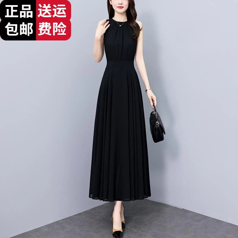 工厂直销百搭黑色吊带连衣裙女无袖夏季气质优雅国际大品牌时尚