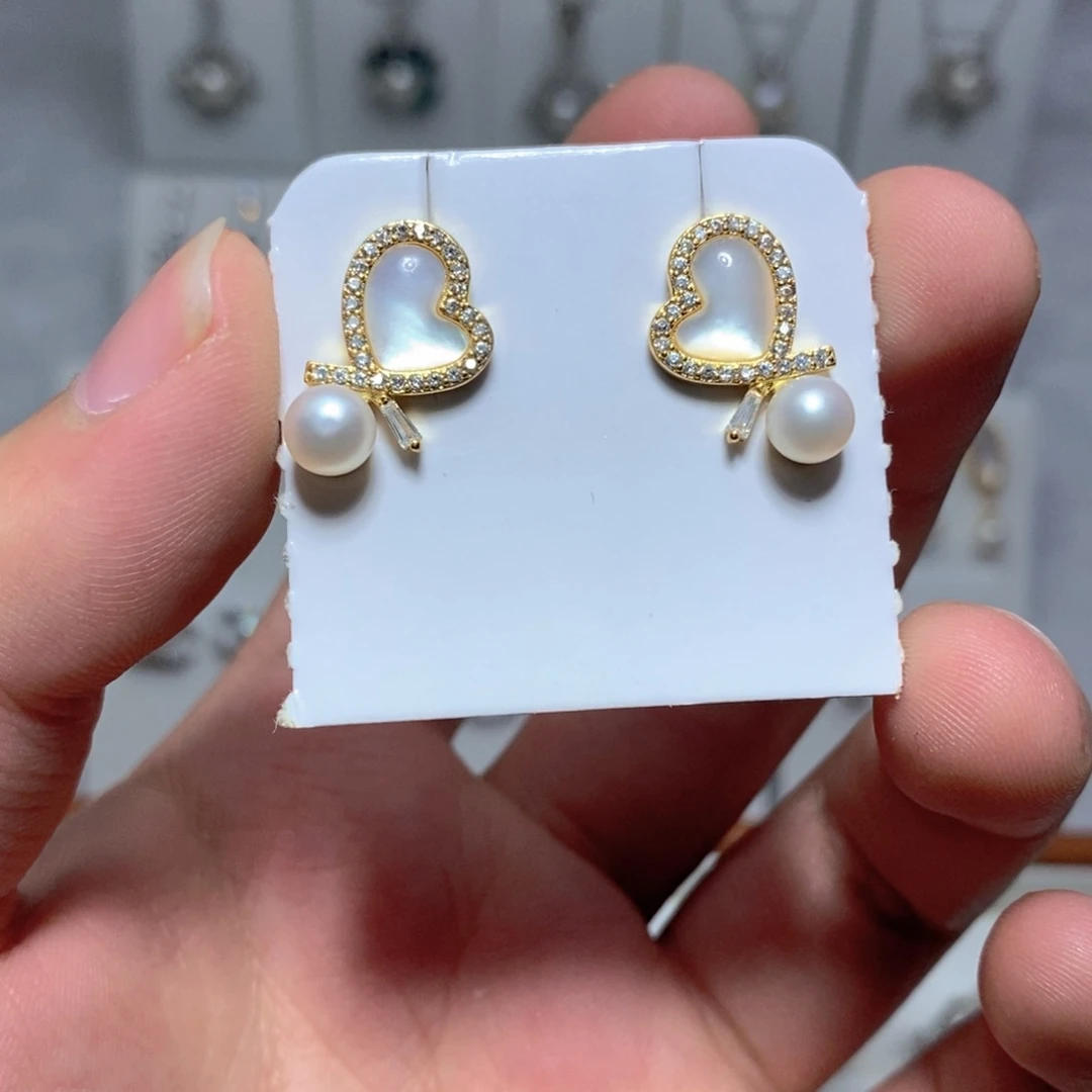 银S925镶嵌耳饰淡水珍珠