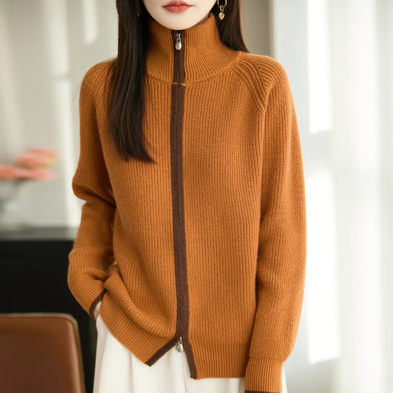 百搭上衣毛针织衫秋冬女款立领针织开衫短款女1