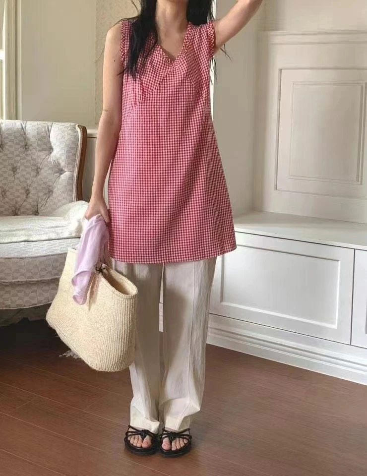 韩国东大门SECOND格子清新连衣裙两色NO退NO换