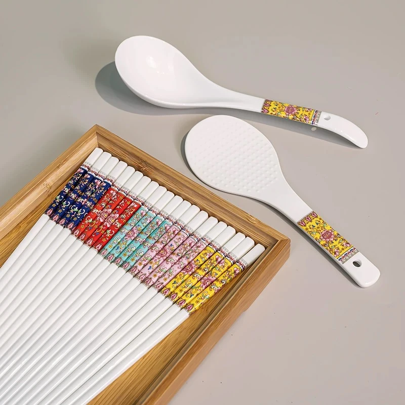 珐琅彩筷子10双+饭勺+大汤勺-XD