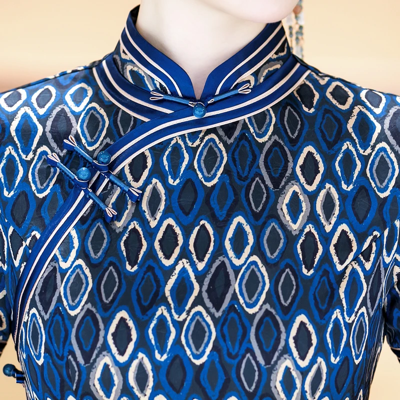 5600显瘦日常常规旗袍薄款时尚纯色花纹印花法式气质中国风重磅