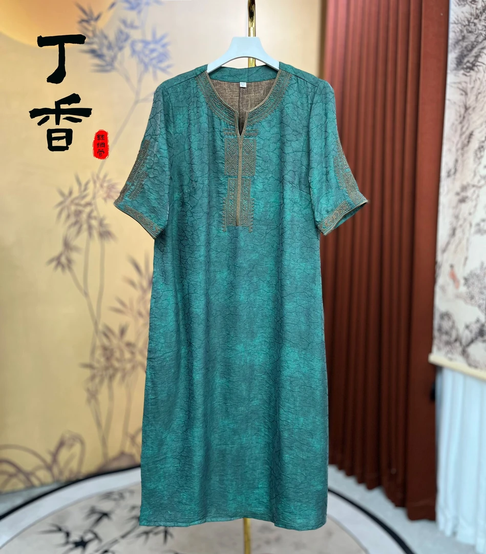 033高端富太太新款时尚百搭重磅龟裂纹连衣裙