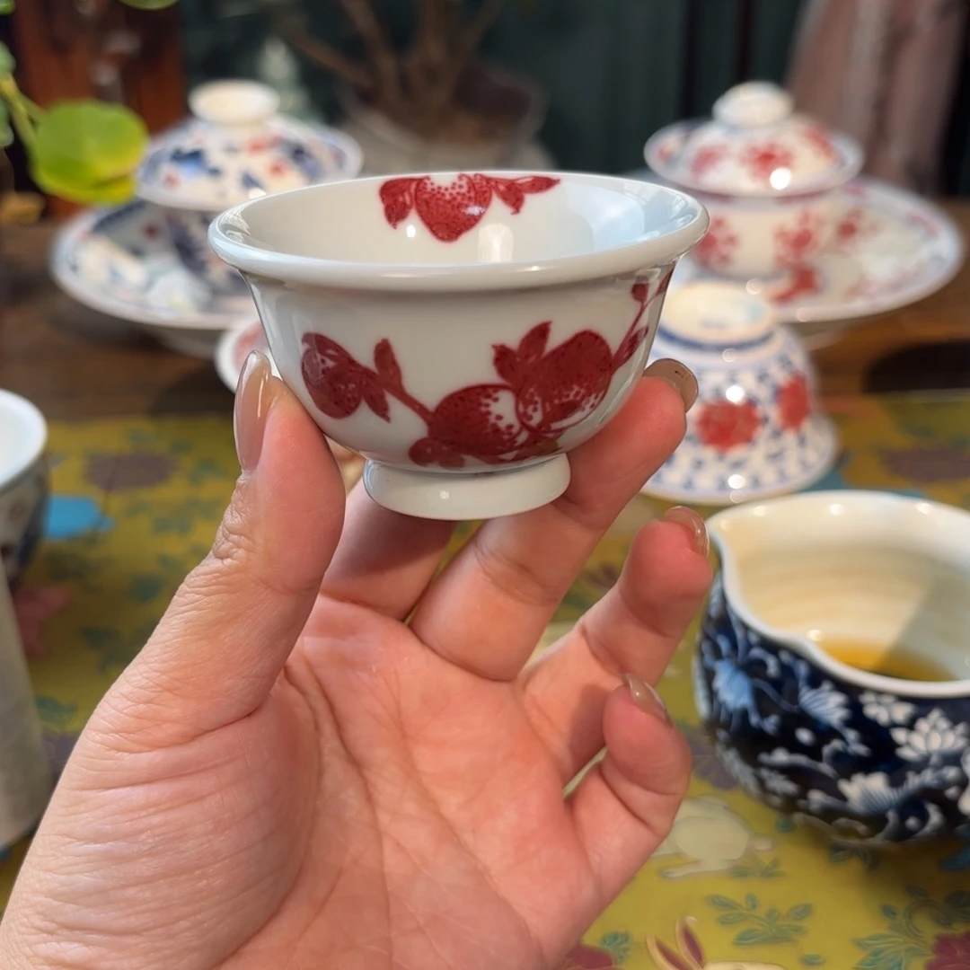 孤品福利青花手绘桃子小压手