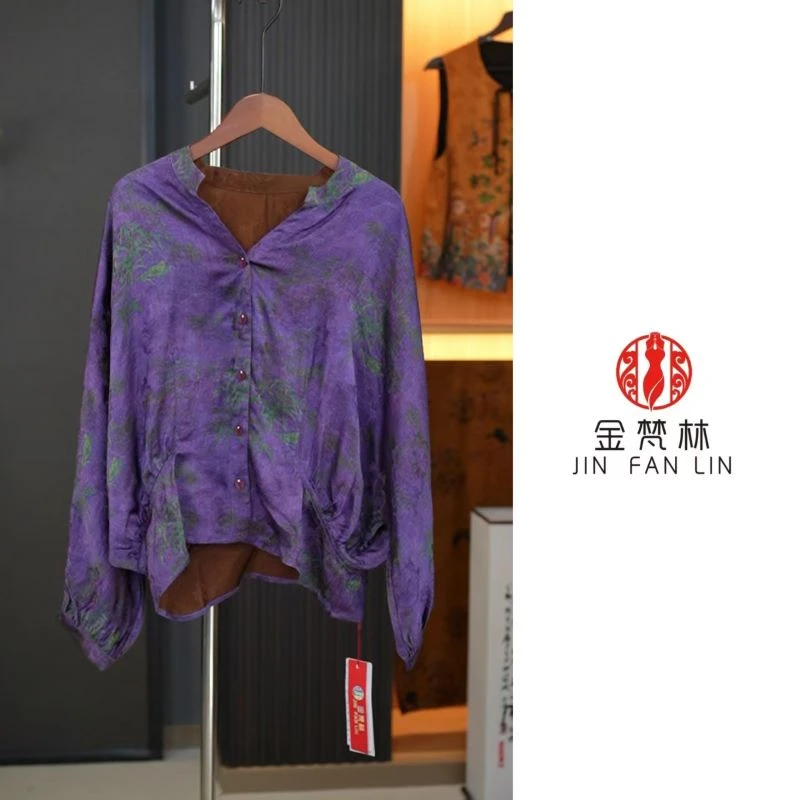 【牡丹嫣然】高端中国风新中式重磅香云纱提花小上衣抓褶设计款