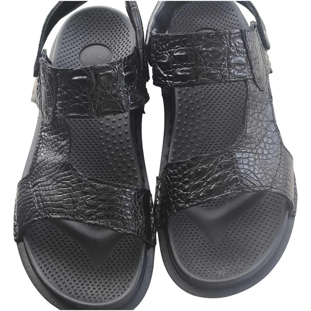 鳄鱼皮皮男子休闲鞋子沙滩丁字式扣带沙滩鞋纯色素面