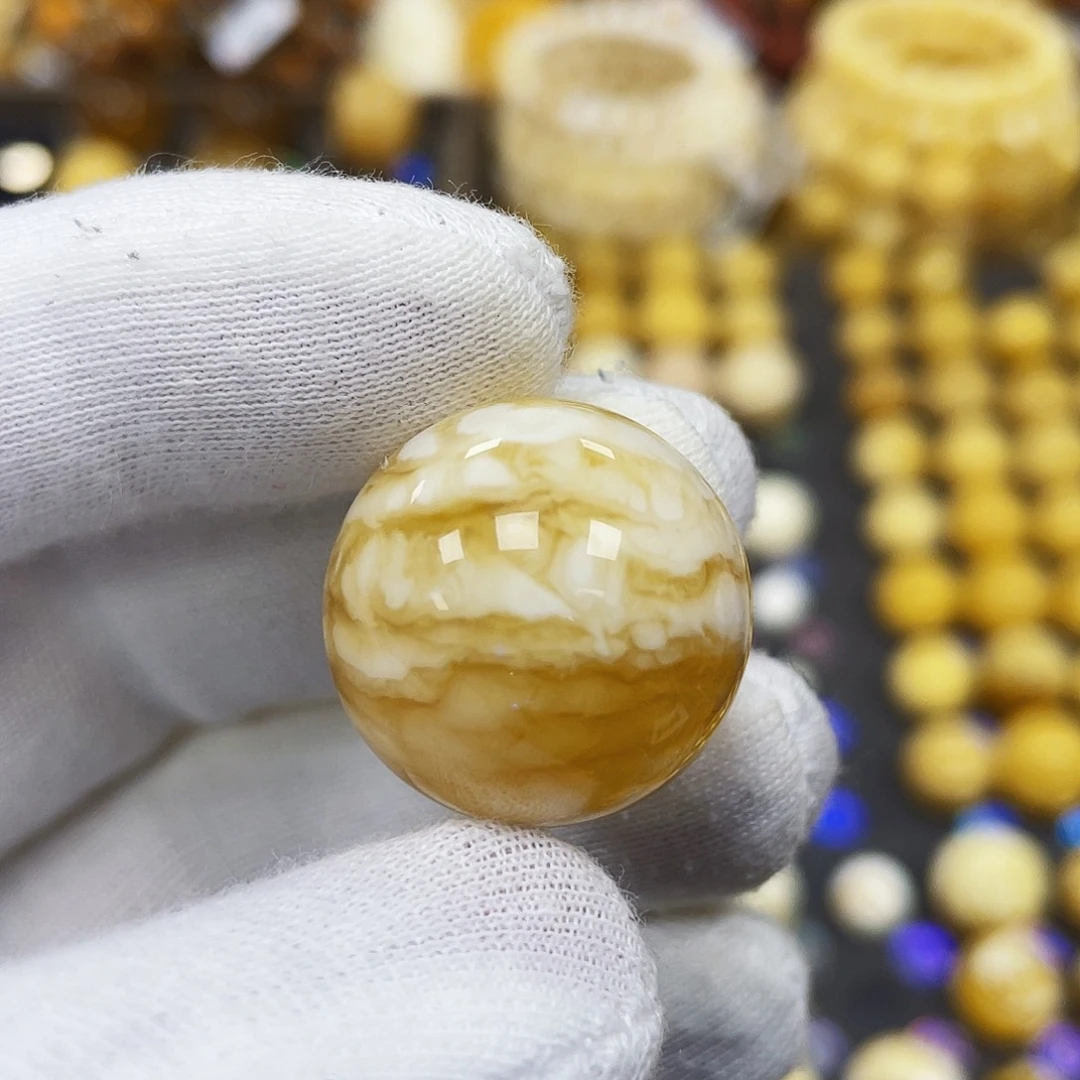 蜜蜡珠宝奇石未镶嵌22.2mm橘金瓷白虎皮蜡｜圆珠·段掌柜