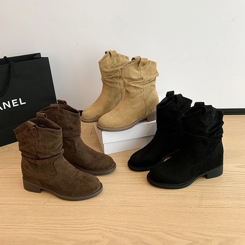 2025年平增高5cm马丁靴女中筒显瘦女靴秋季款新款2025爆款