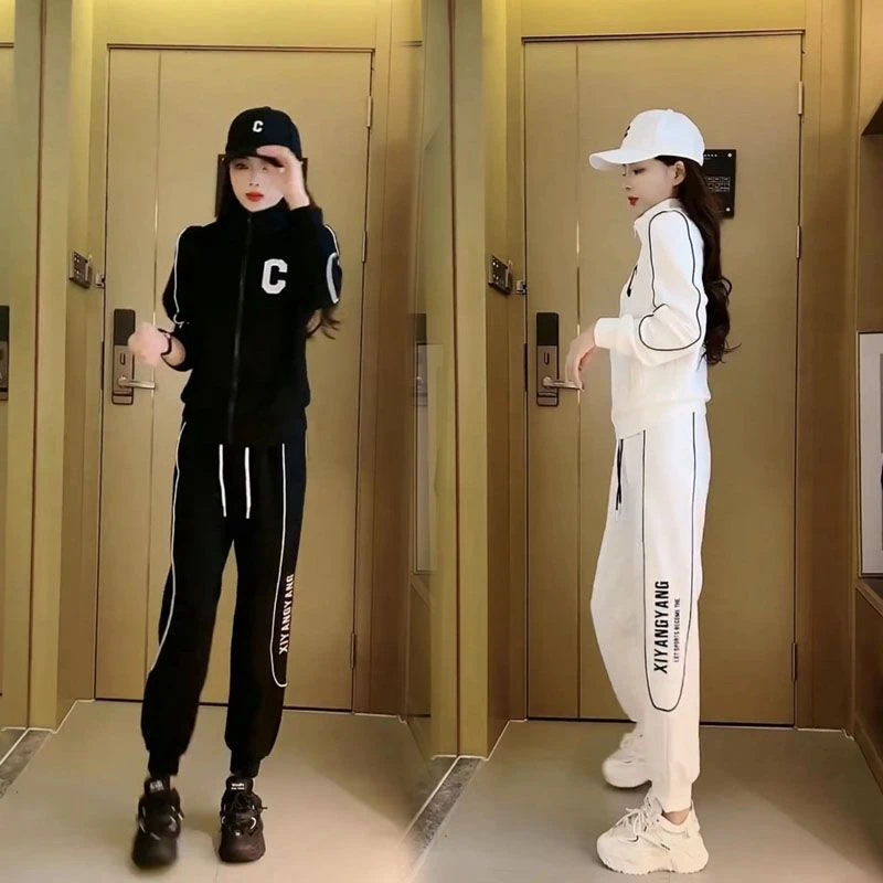 2025春秋新款韩版时尚休闲运动套装女广场舞拉链卫衣束脚裤两件套