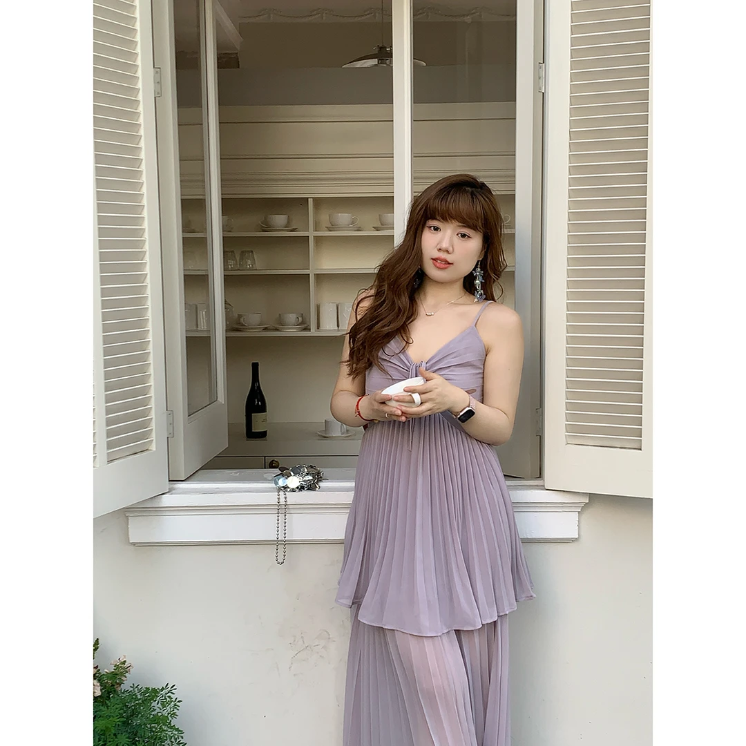 米米子定制法式甜辣吊带连衣裙仙女范设计感气质无袖长裙夏季新款