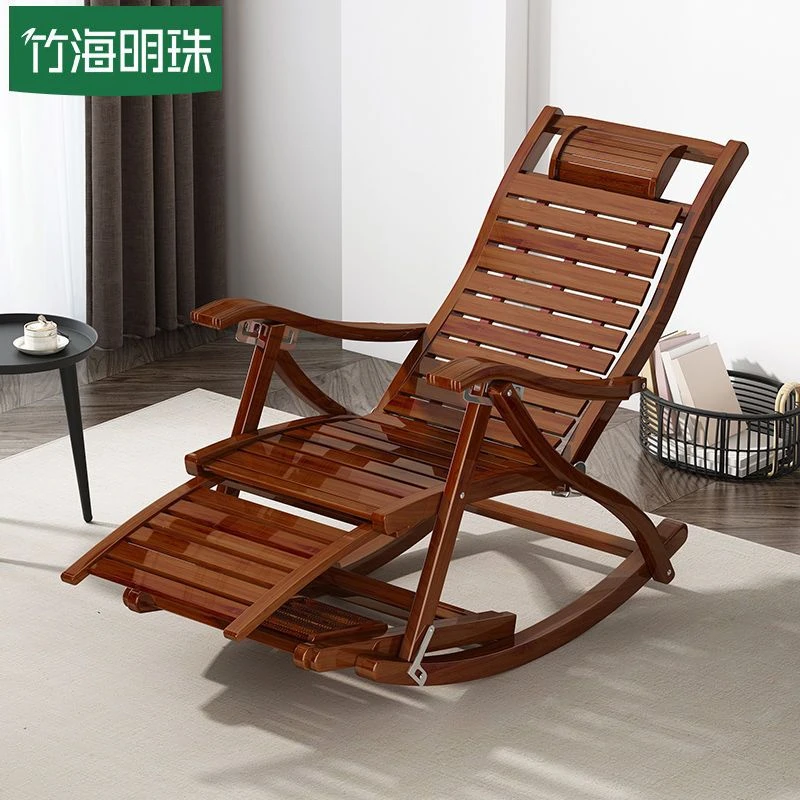 紫叶丽波多功能卧室实木双层摇摇椅大人躺椅阳台家用竹凉椅椅子