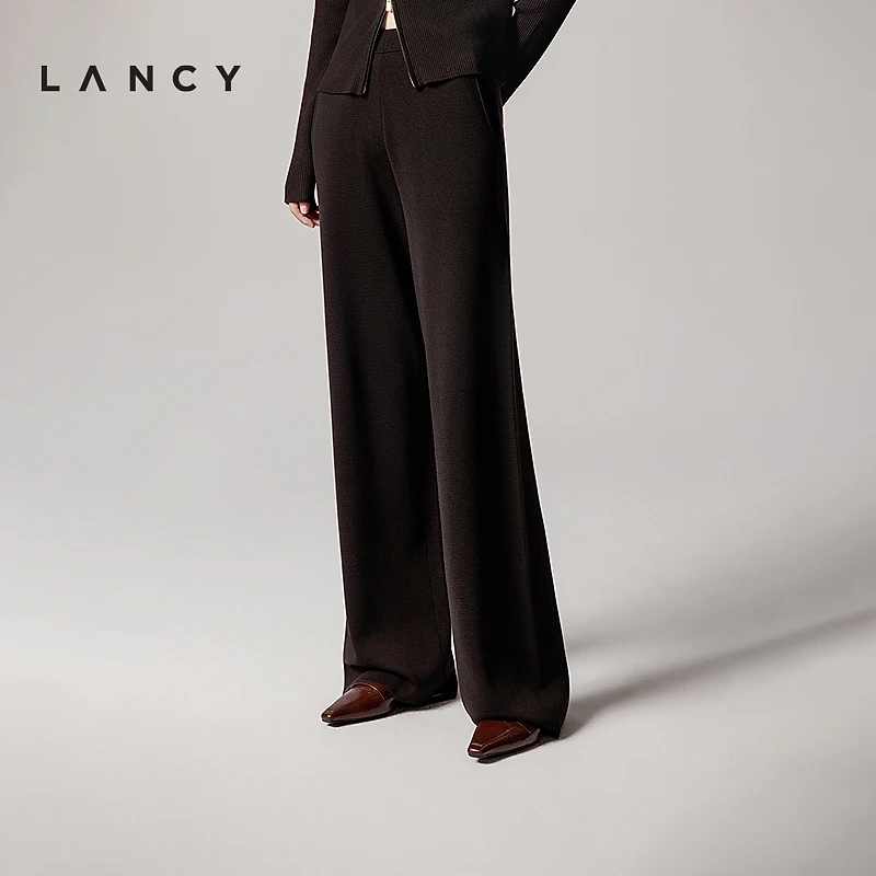 LANCY/朗姿2025秋新款气质羊毛直筒休闲裤高级感百搭阔腿裤长裤女