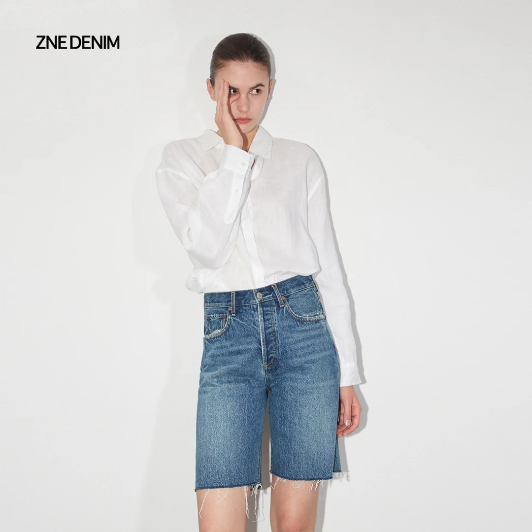 ZNE以简驭繁高腰牛仔直筒五分裤女701