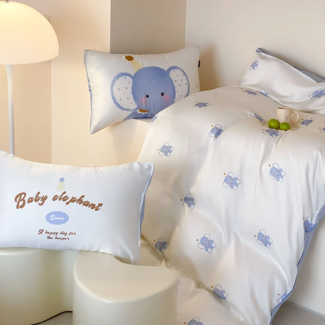 雪国小象 60支兰精天丝数码印花四件套裸睡舒适可爱卡通床品套件