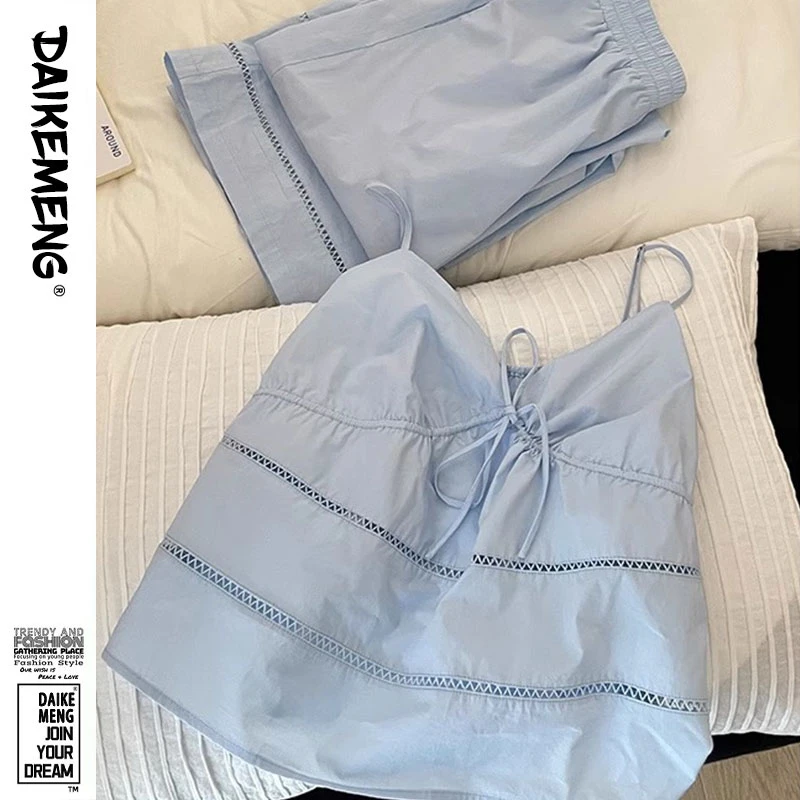 法式性感镂空吊带长裤睡衣套装女带胸垫可外穿纯欲家居服纯欲小众