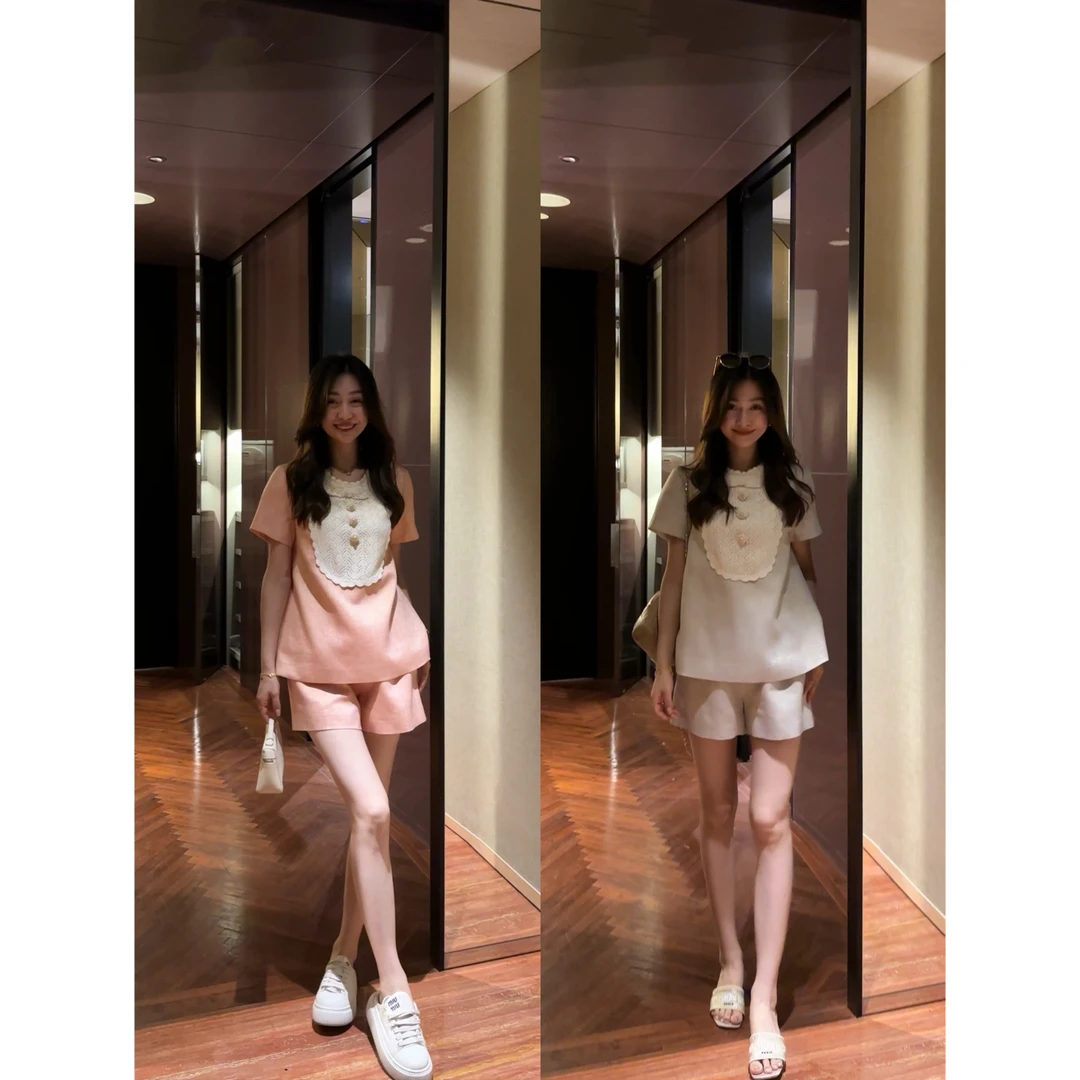 W·HAHA【千金玛德琳】时髦高级感亚麻拼接撞色套装80586