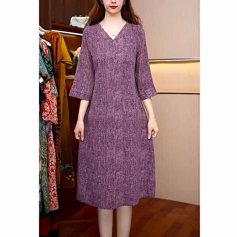 【轻奢！中袖粉紫晕染】新款显白遮肉连衣裙A