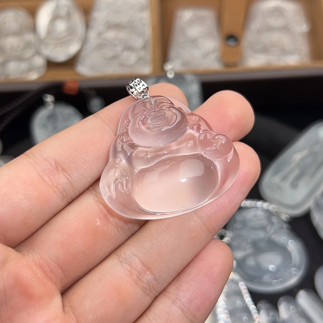 石英质玉18K金镶嵌颈饰黑钢18k佛公