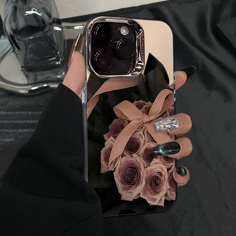 粉色玫瑰花束适用苹果16promax手机壳女创意小众防摔新款全包高级