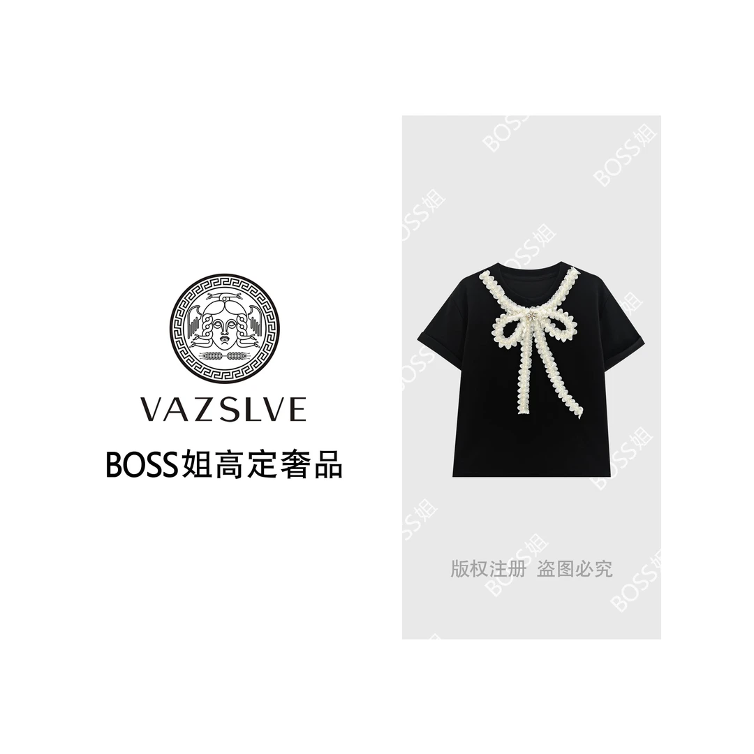 【VAZSLVE/原创设计】蝴蝶结简约通勤夏季ol设计师T恤A6841