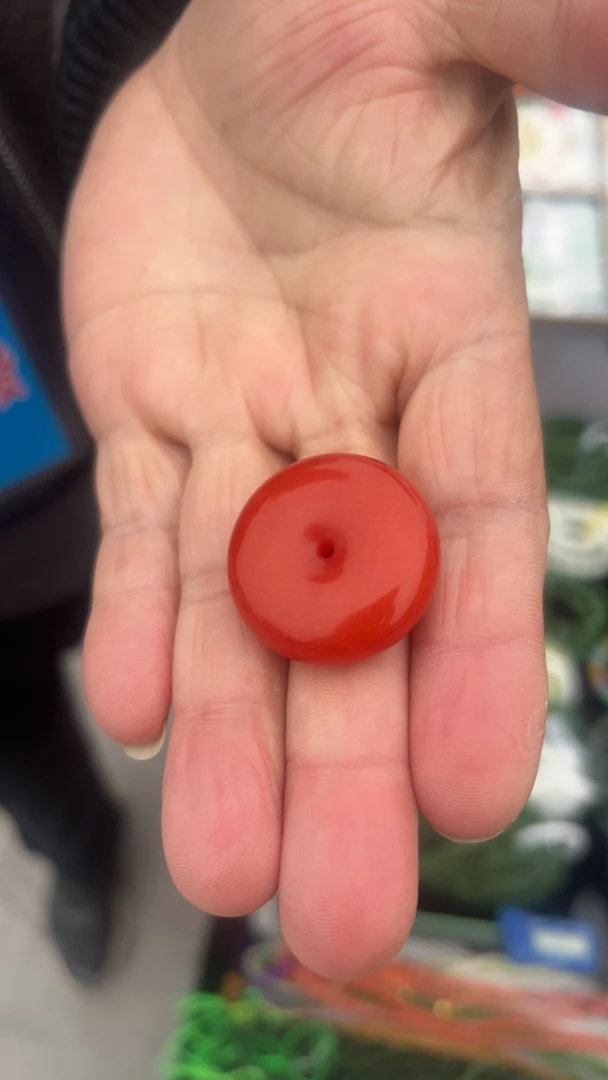 天然保山南红锦红平安扣