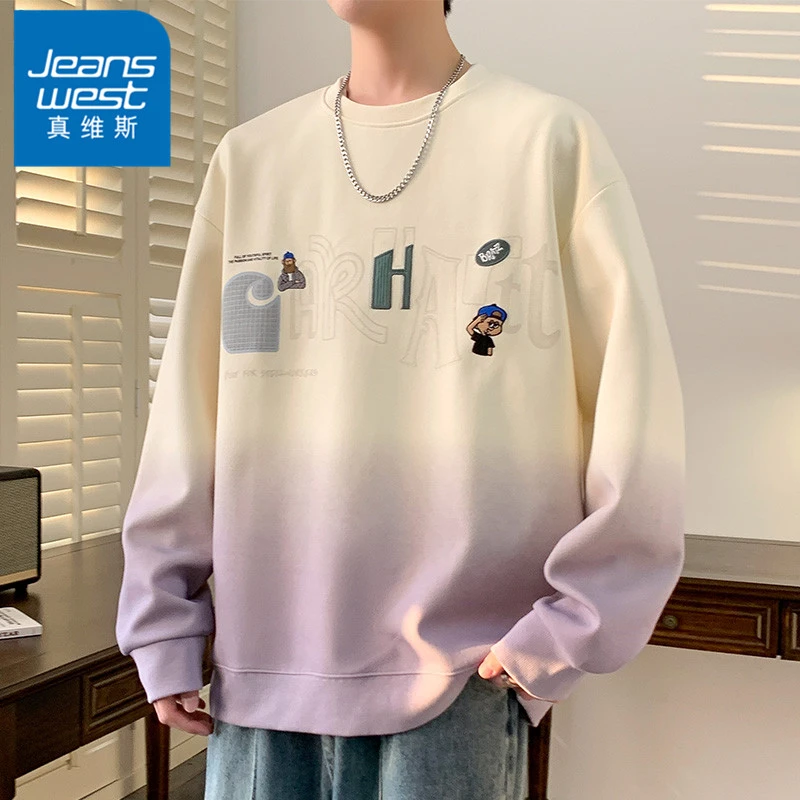 真维斯春秋季卫衣男士扎染渐变潮流时尚宽松衣服男生休闲长袖t恤